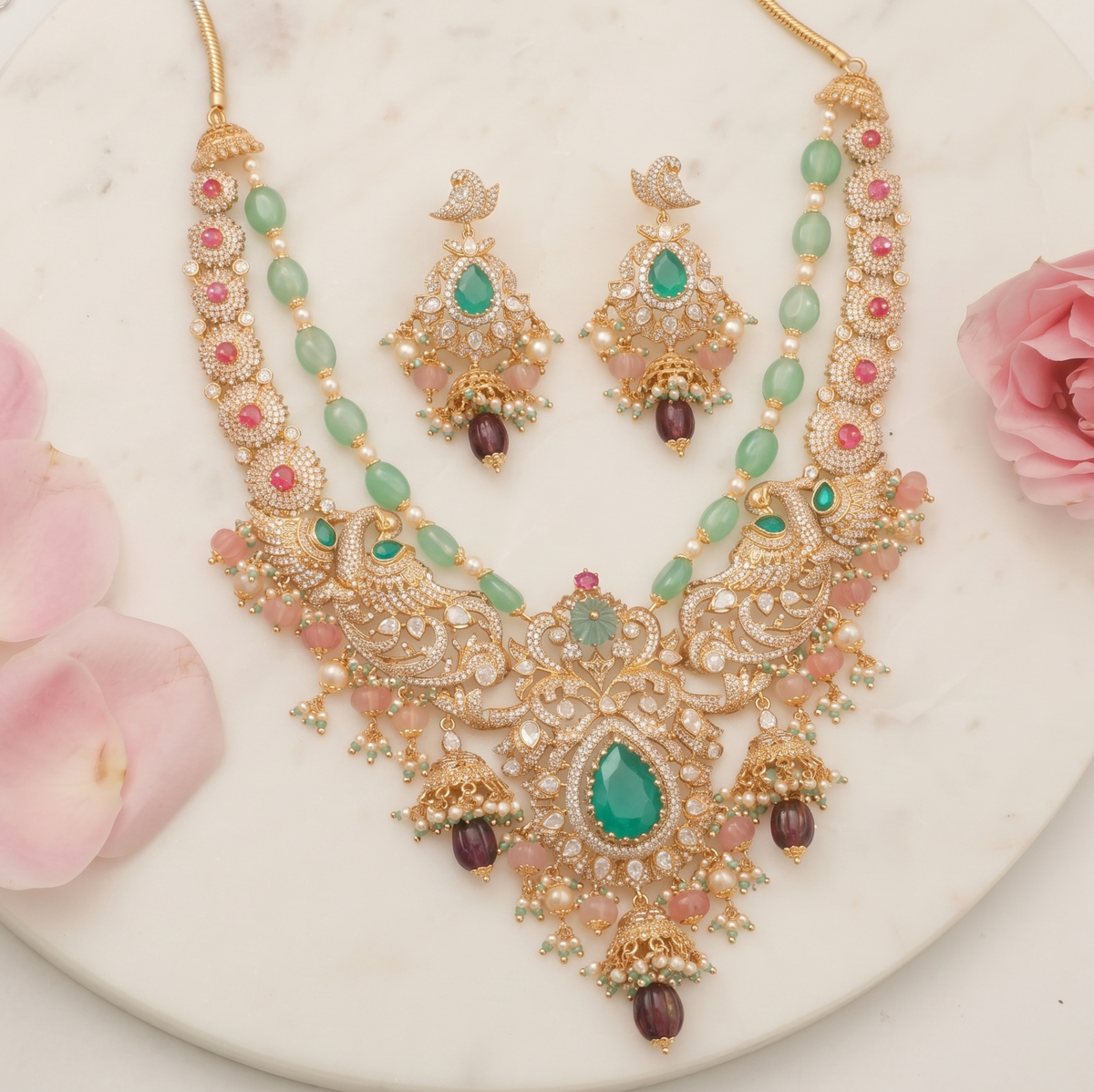 Amravati Moissanite Silver Necklace Set