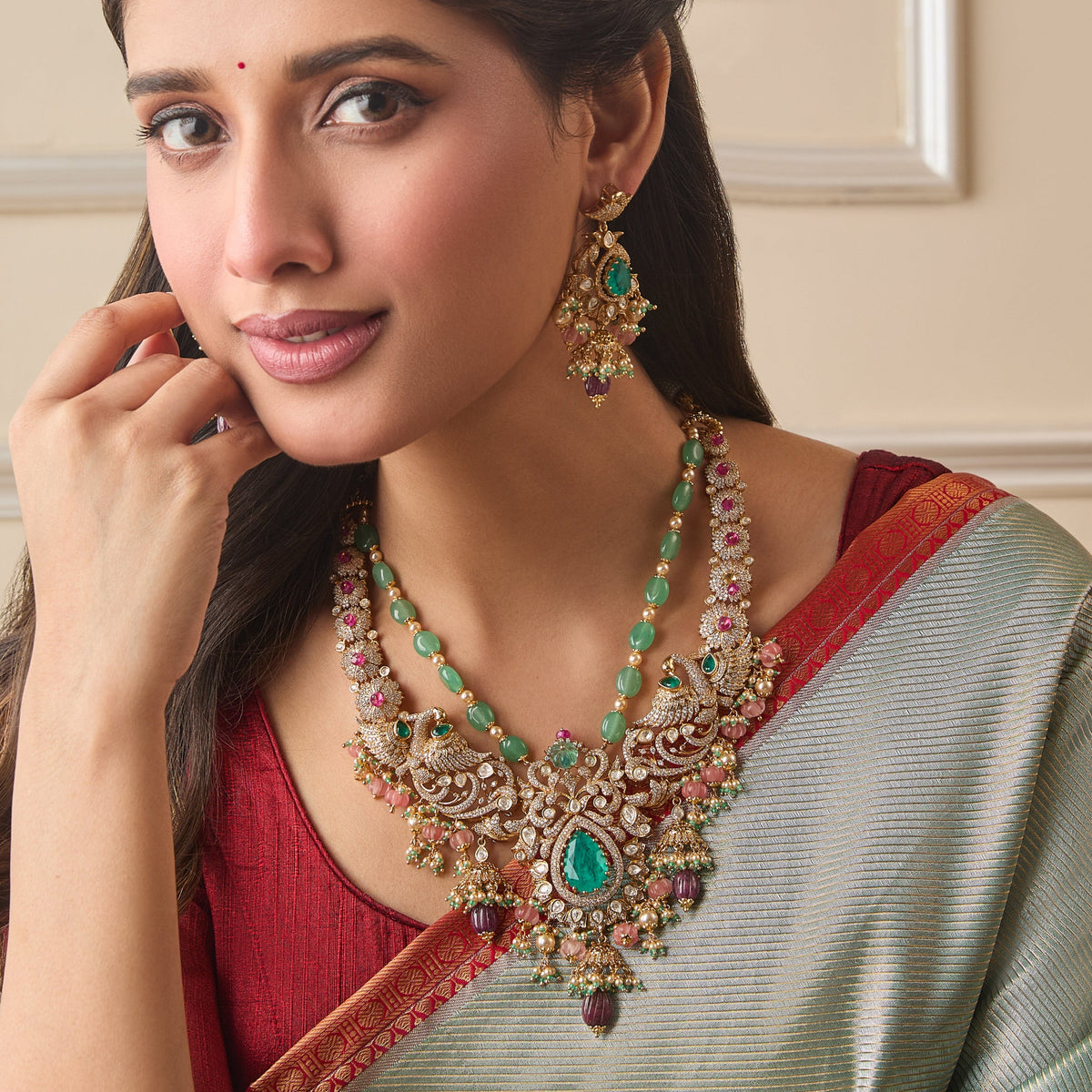 Amravati Moissanite Silver Necklace Set