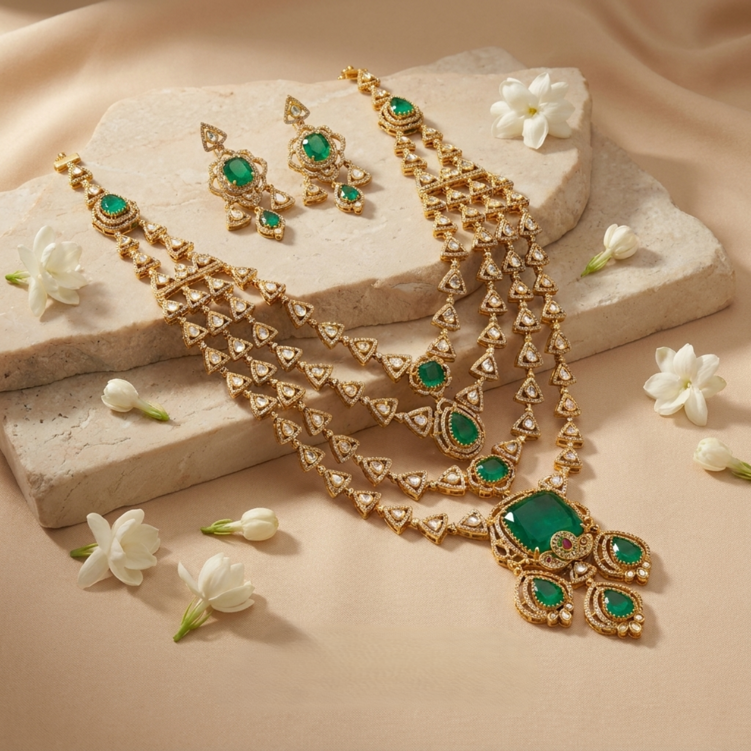 Chandrika Moissanite Layered Silver Necklace Set