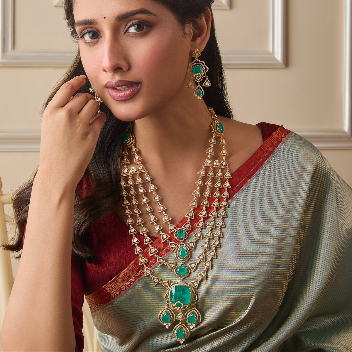Chandrika Moissanite Layered Silver Necklace Set