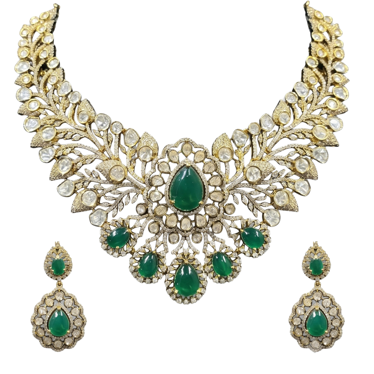 Ivara Emerald Silver Necklace Set