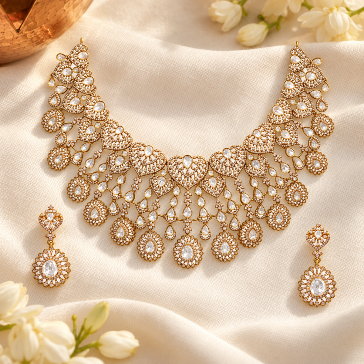 Selene Moissanite Silver Necklace Set
