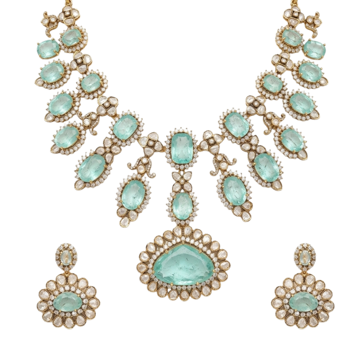 Ira Moissanite and Gemstone Silver Necklace Set