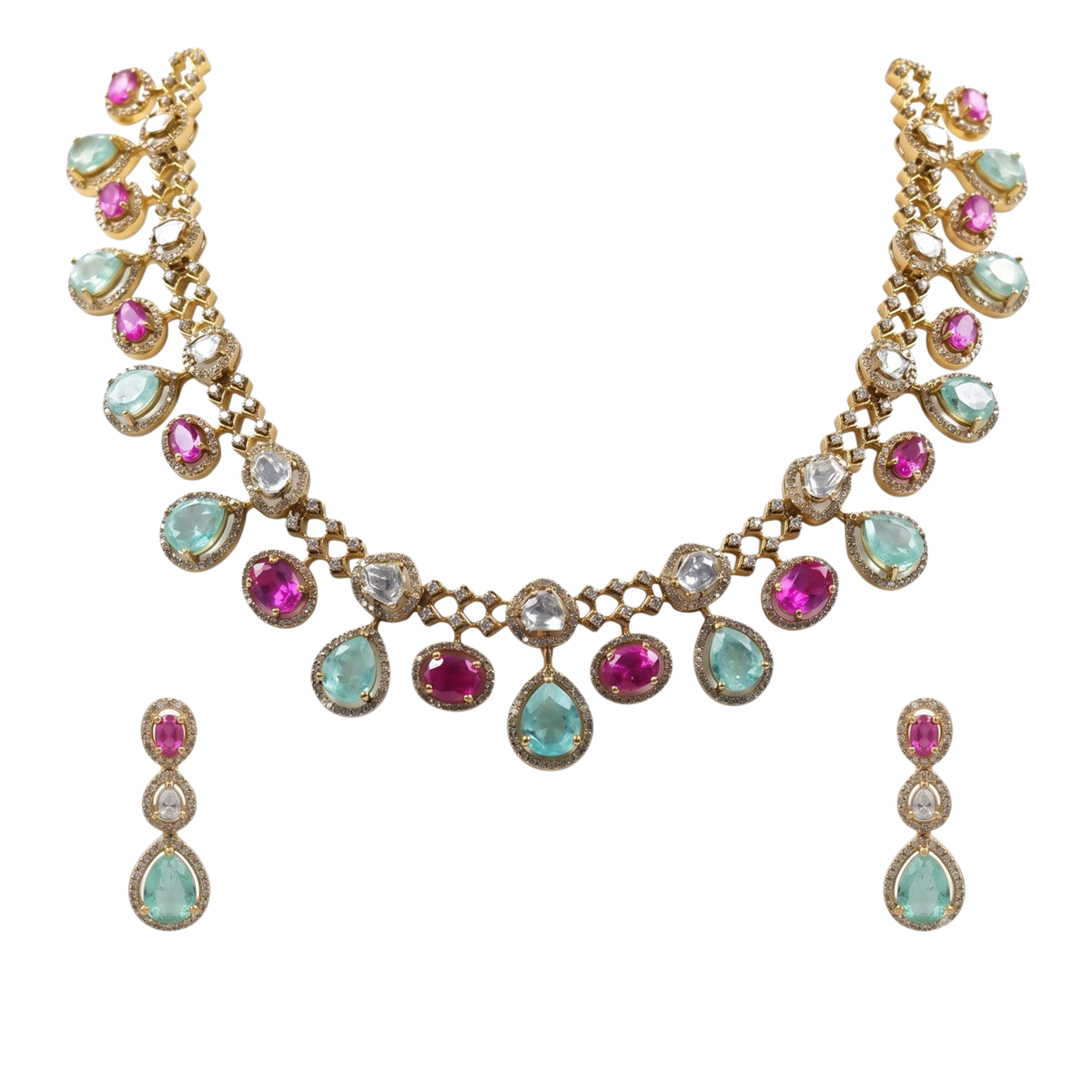 Meherzin Moissanite Silver Necklace Set