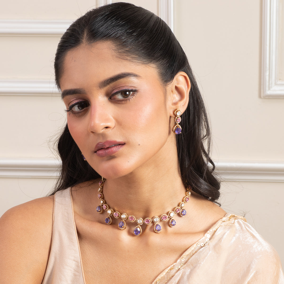 Aisha Moissanite Silver Necklace Set