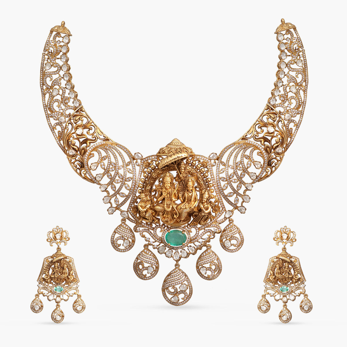 Ramayana Temple Silver Necklace Set