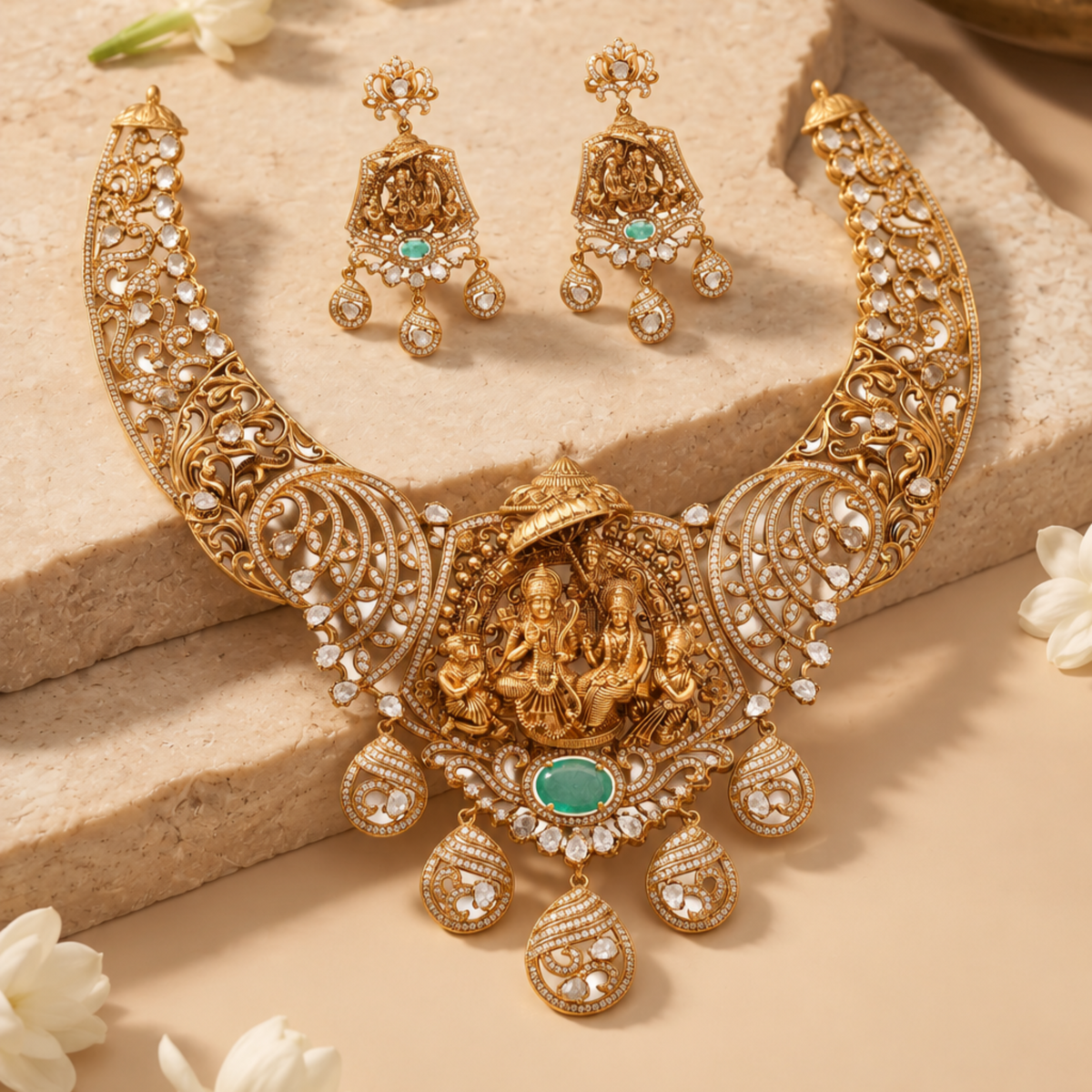 Ramayana Temple Silver Necklace Set