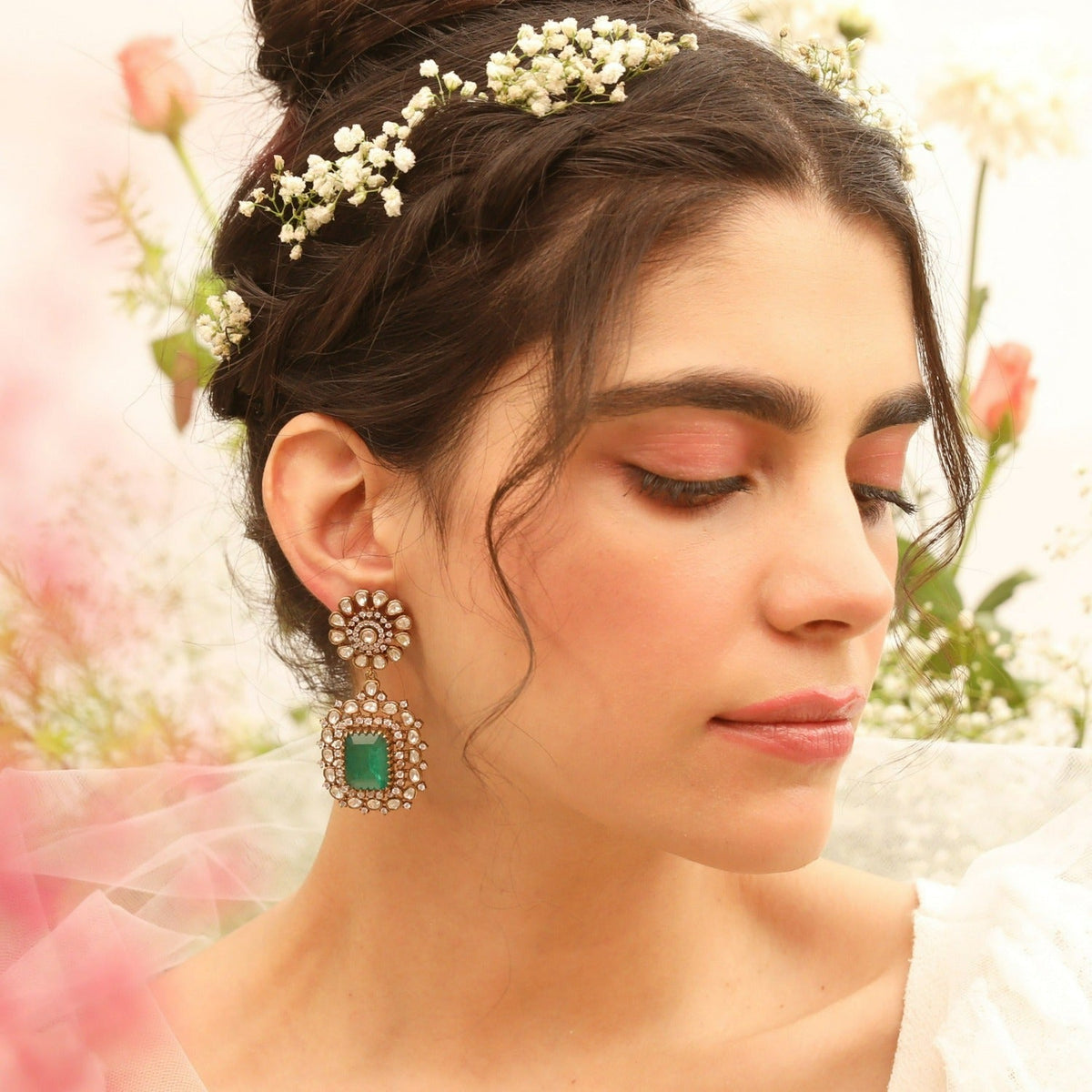 Earrings Floral Drop Moissanite Silver Earrings