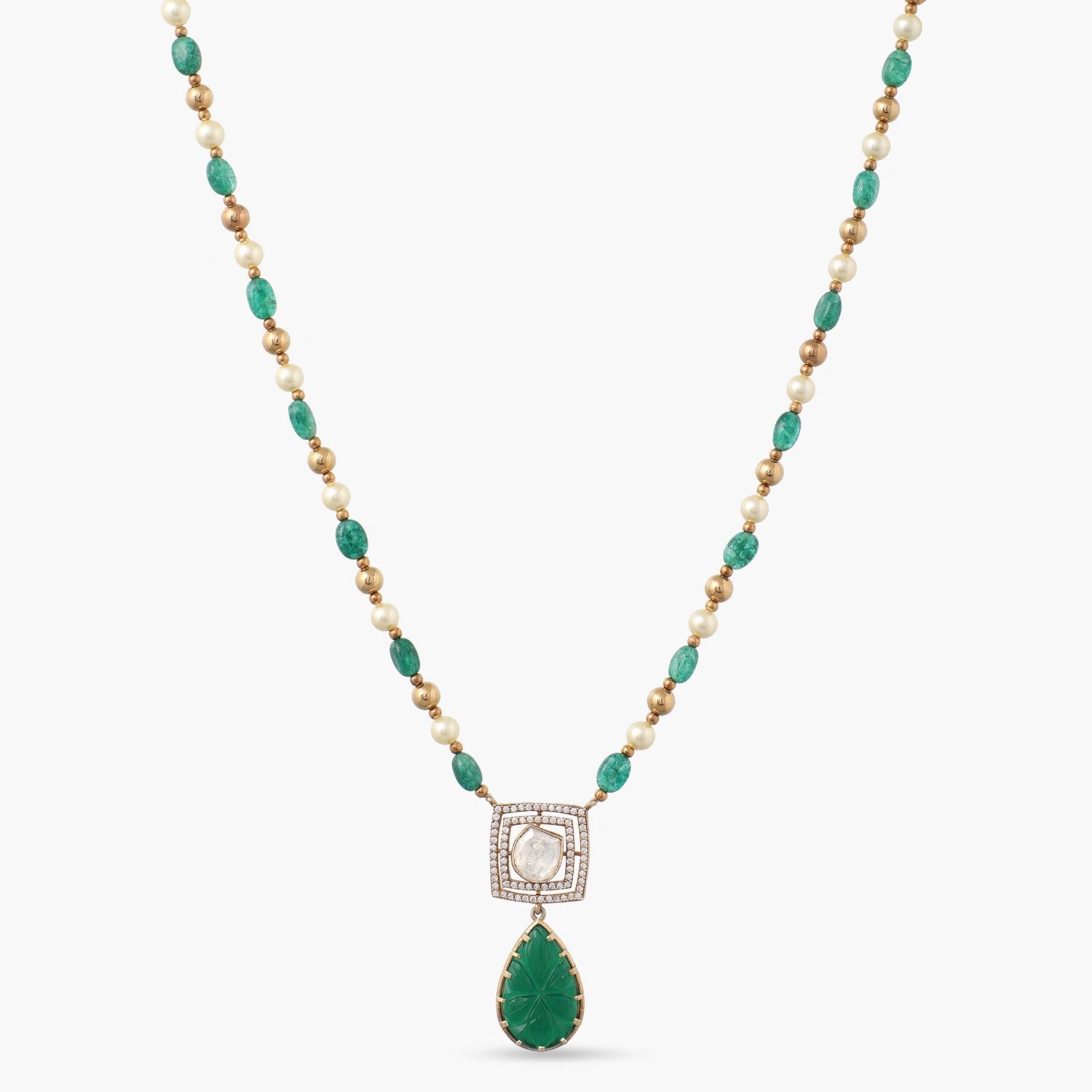 Mystic Green Beaded Silver Moissanite Necklace 