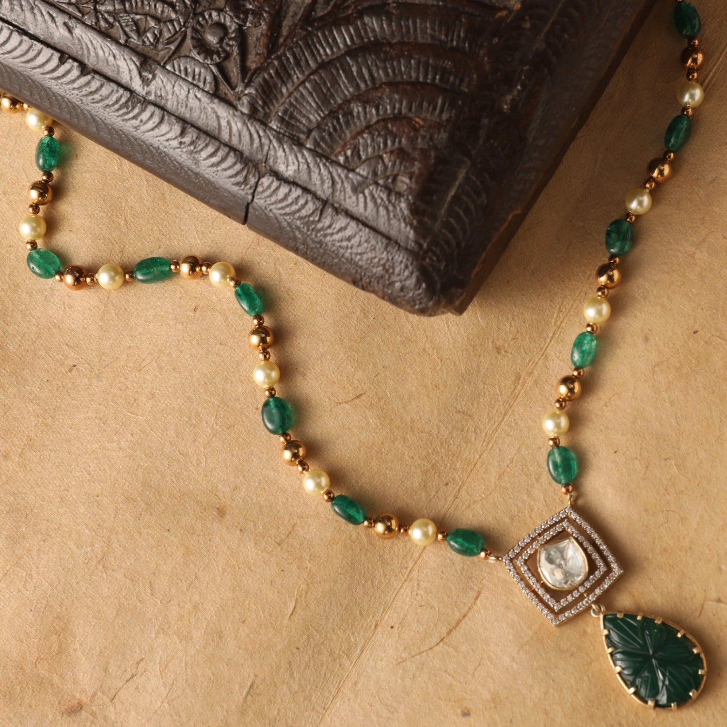 Necklaces Mystic Green Beaded Silver Moissanite Necklace