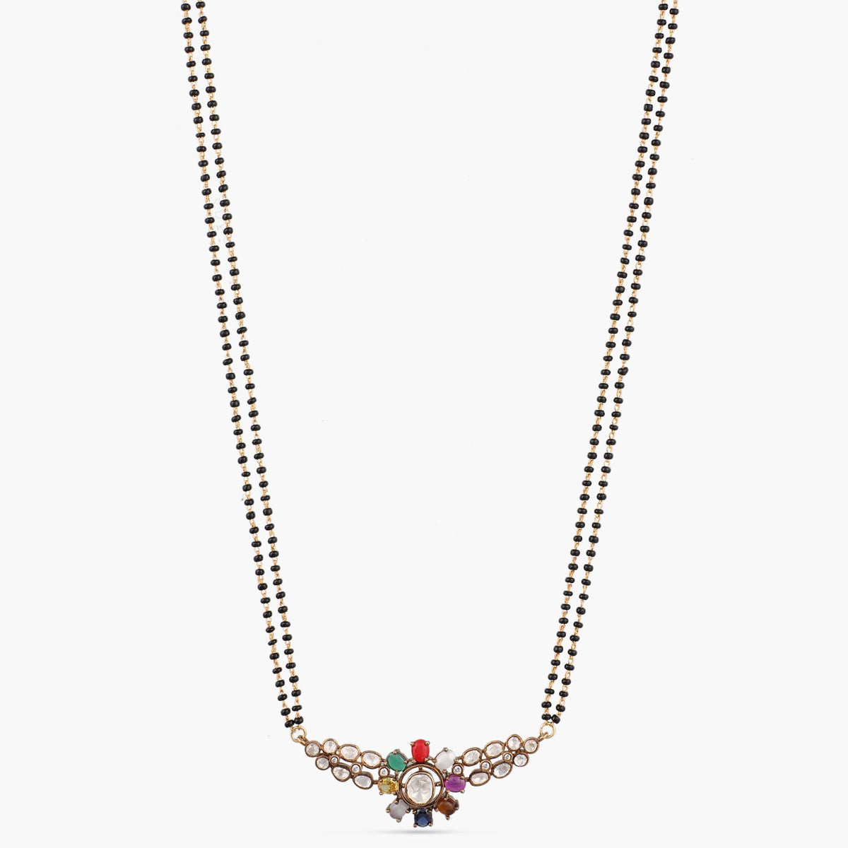 Navaratna Moissanite Silver Mangalsutra Necklace