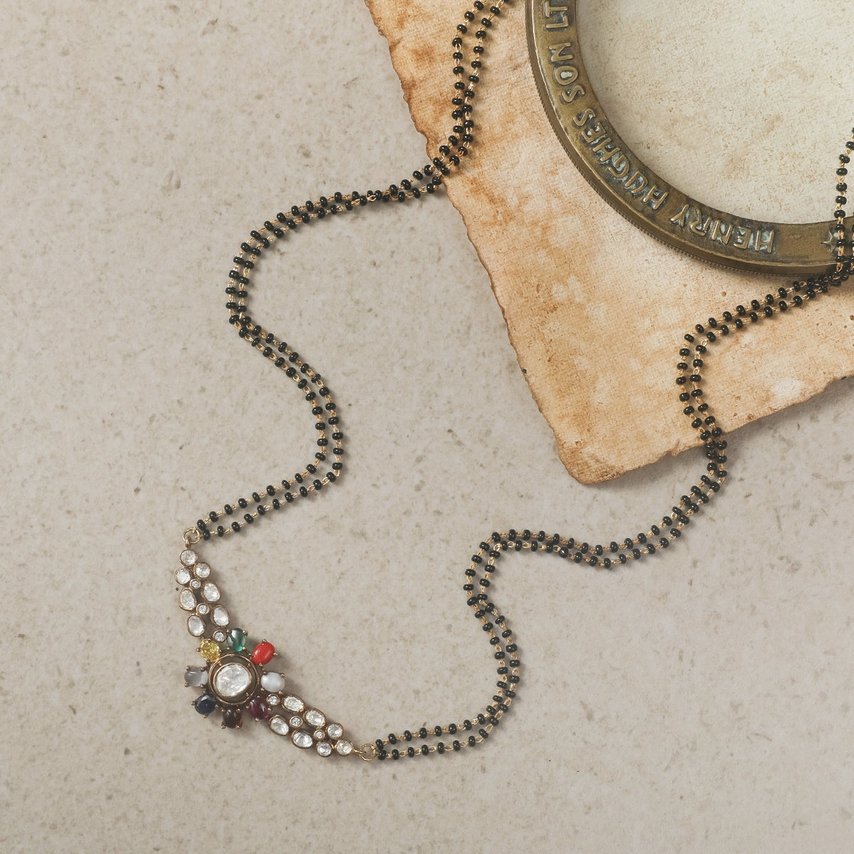 Navaratna Moissanite Silver Mangalsutra Necklace