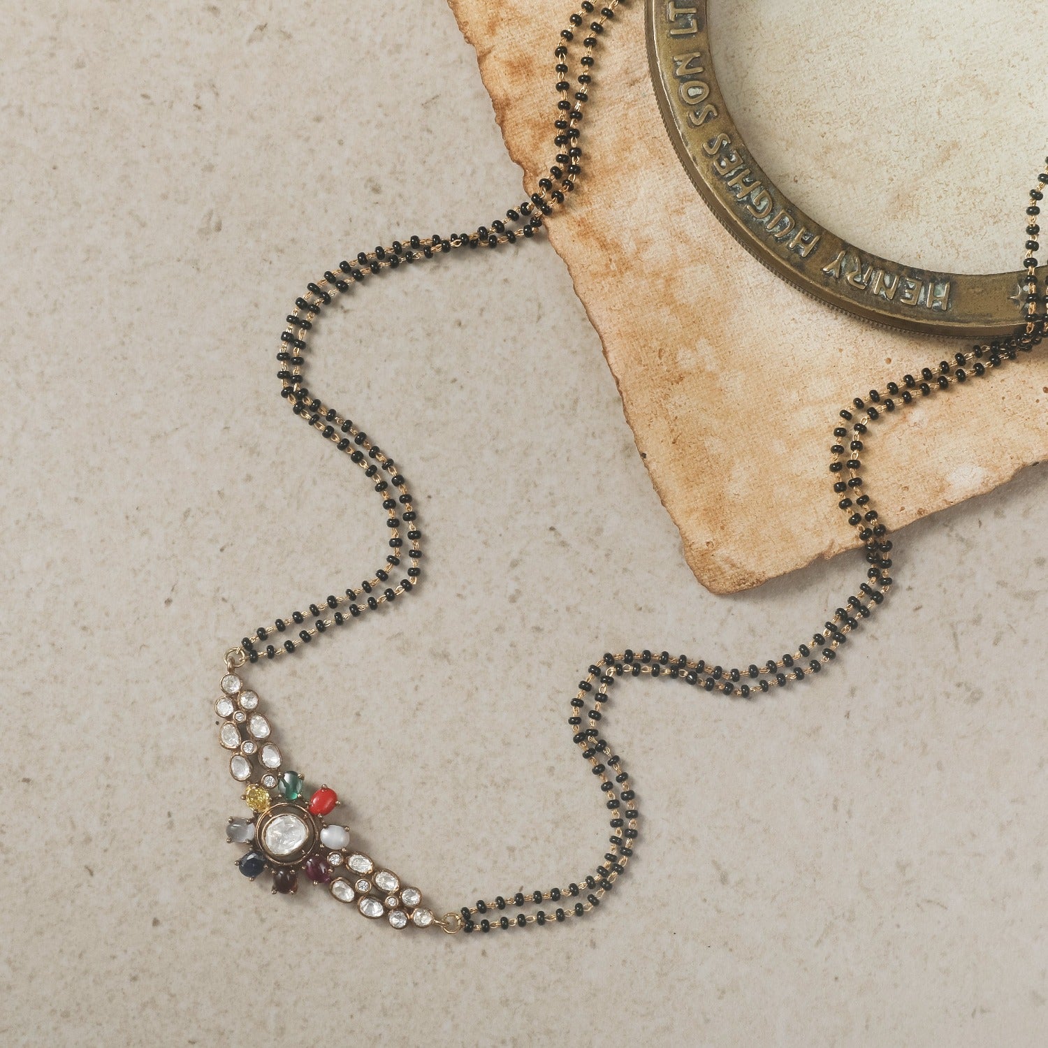 Navaratna Moissanite Silver Mangalsutra Necklace