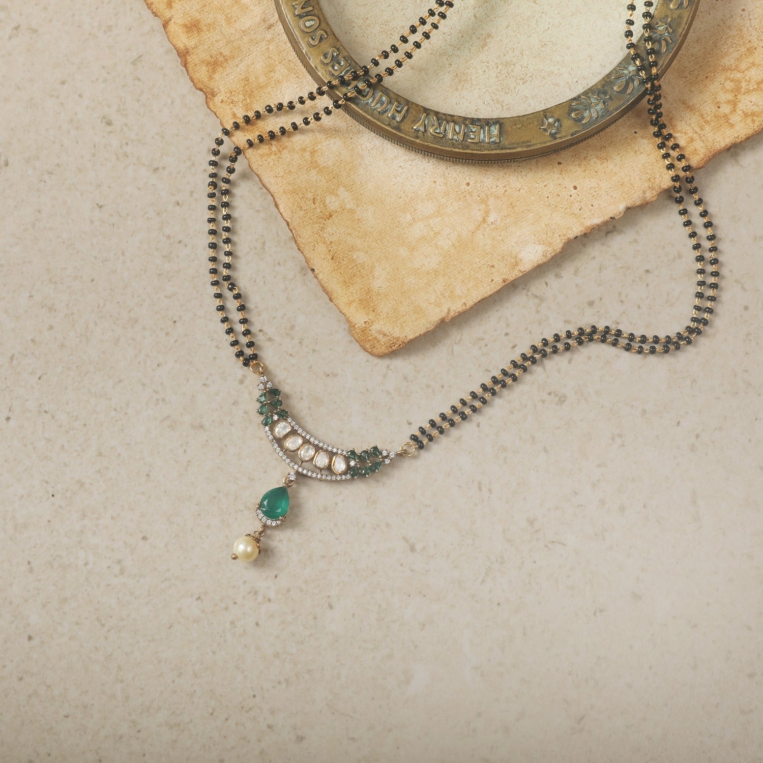 Leafy Moissanite Silver Mangalsutra Necklace