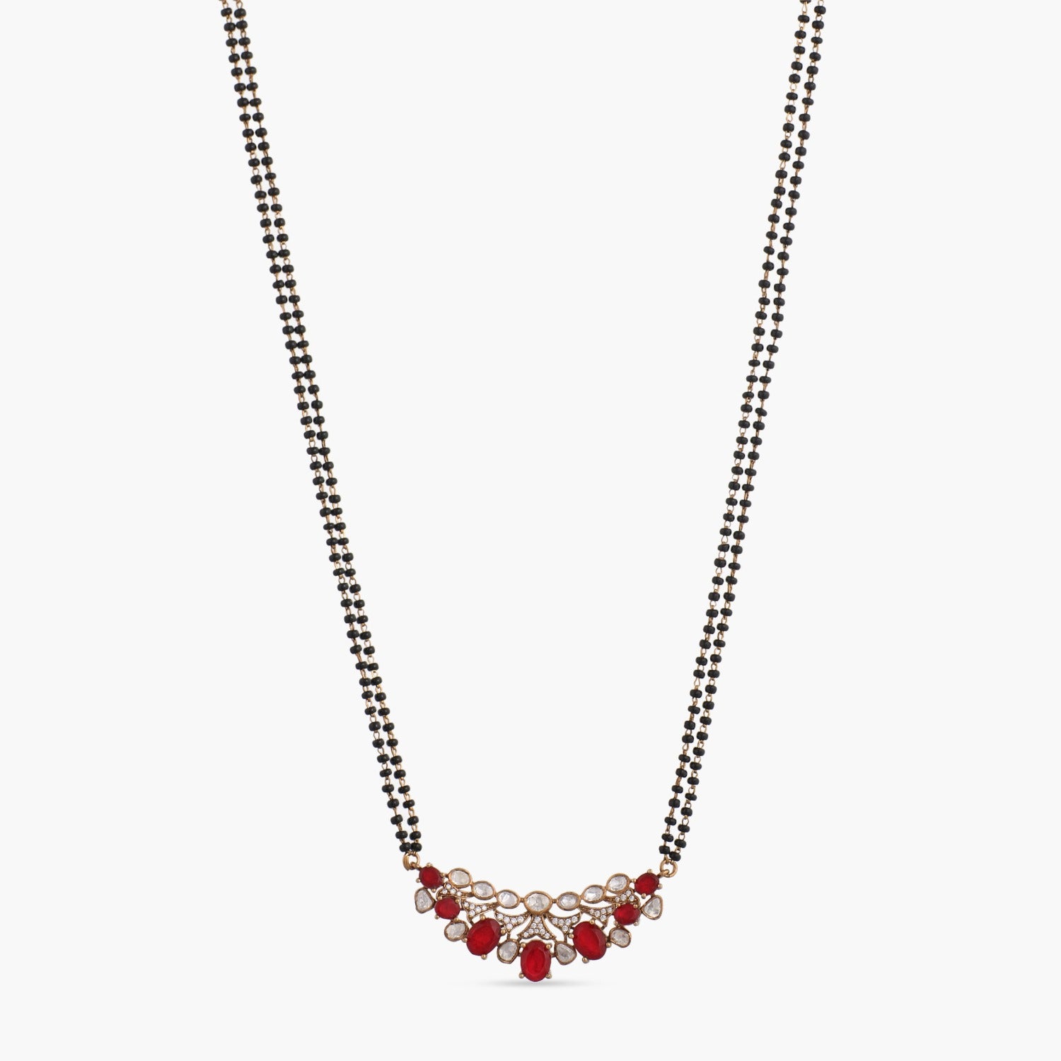 Ruby Moissanite Silver Mangalsutra Necklace Set