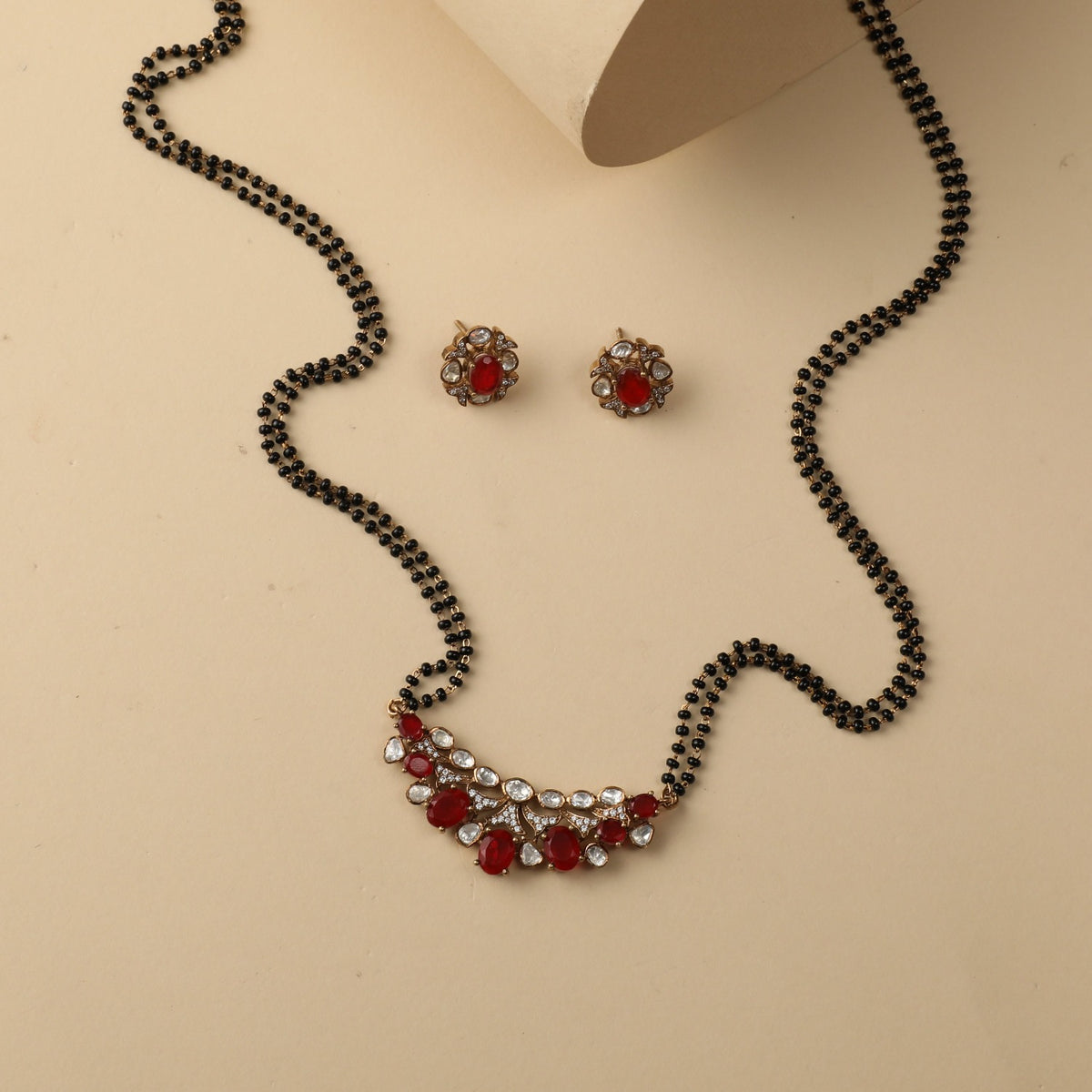 Ruby Moissanite Silver Mangalsutra Necklace Set