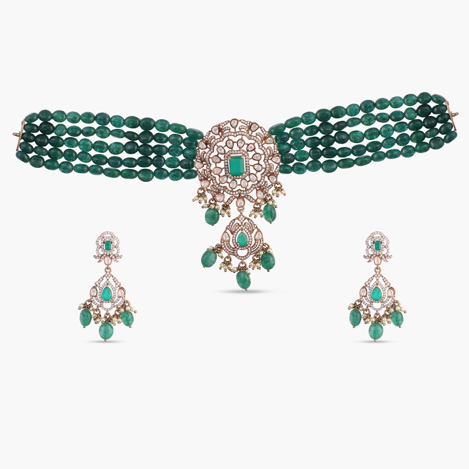 Choker Nura Moissanite Beads Tassel Silver Choker Set