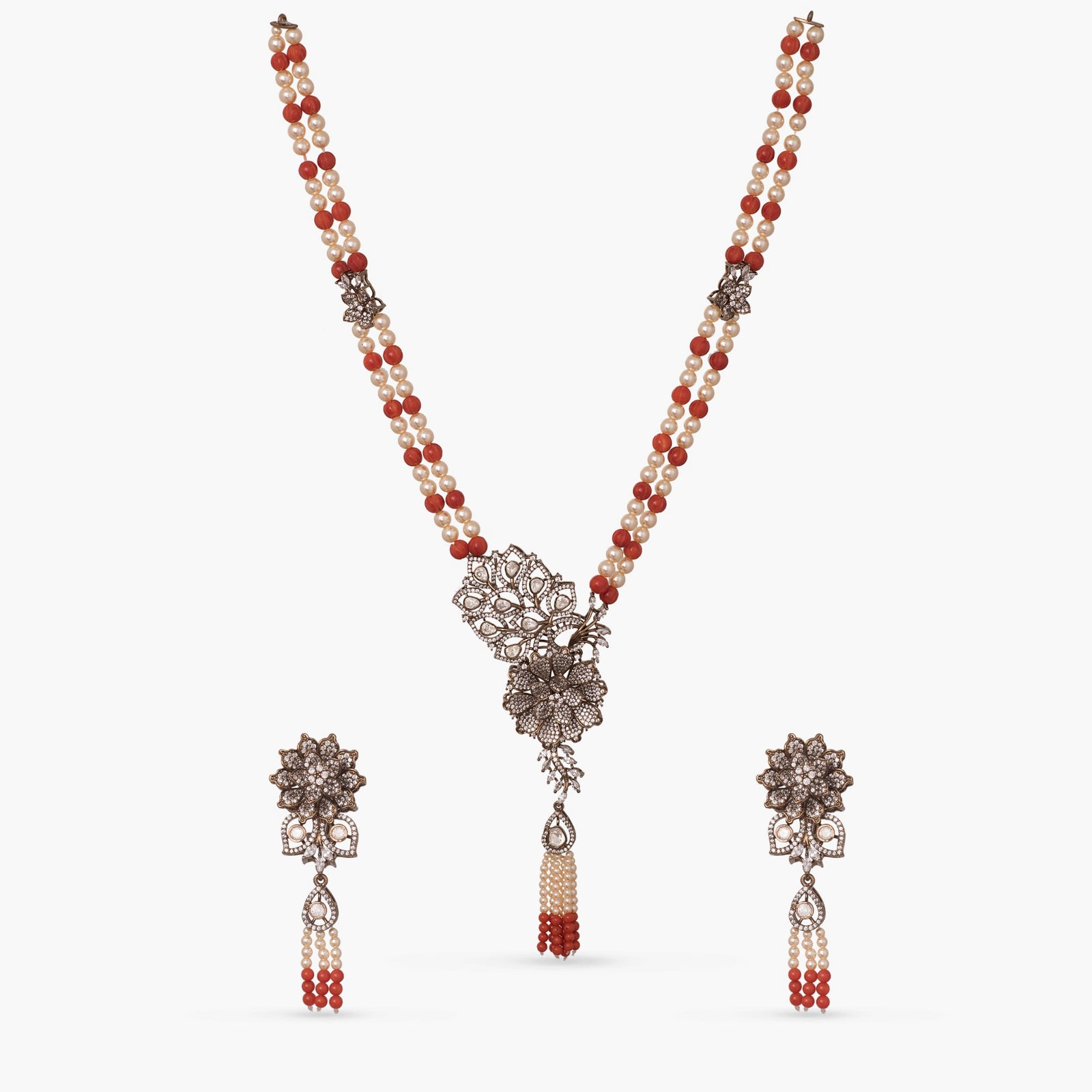 Amara Moissanite Beaded Silver Necklace Set