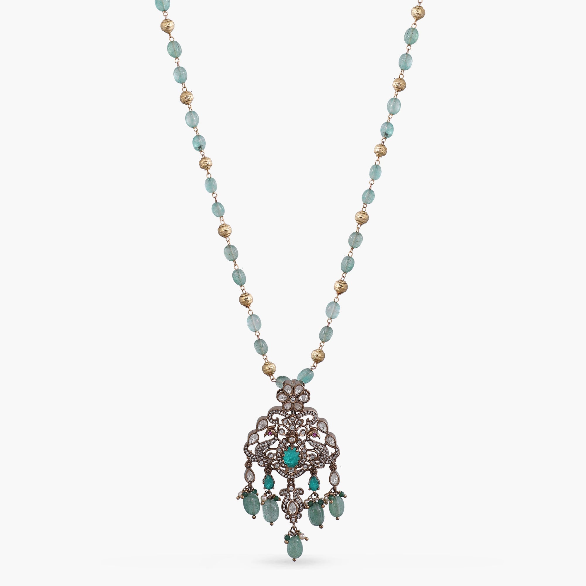 Arpita Moissanite Silver Beaded Pendant Necklace
