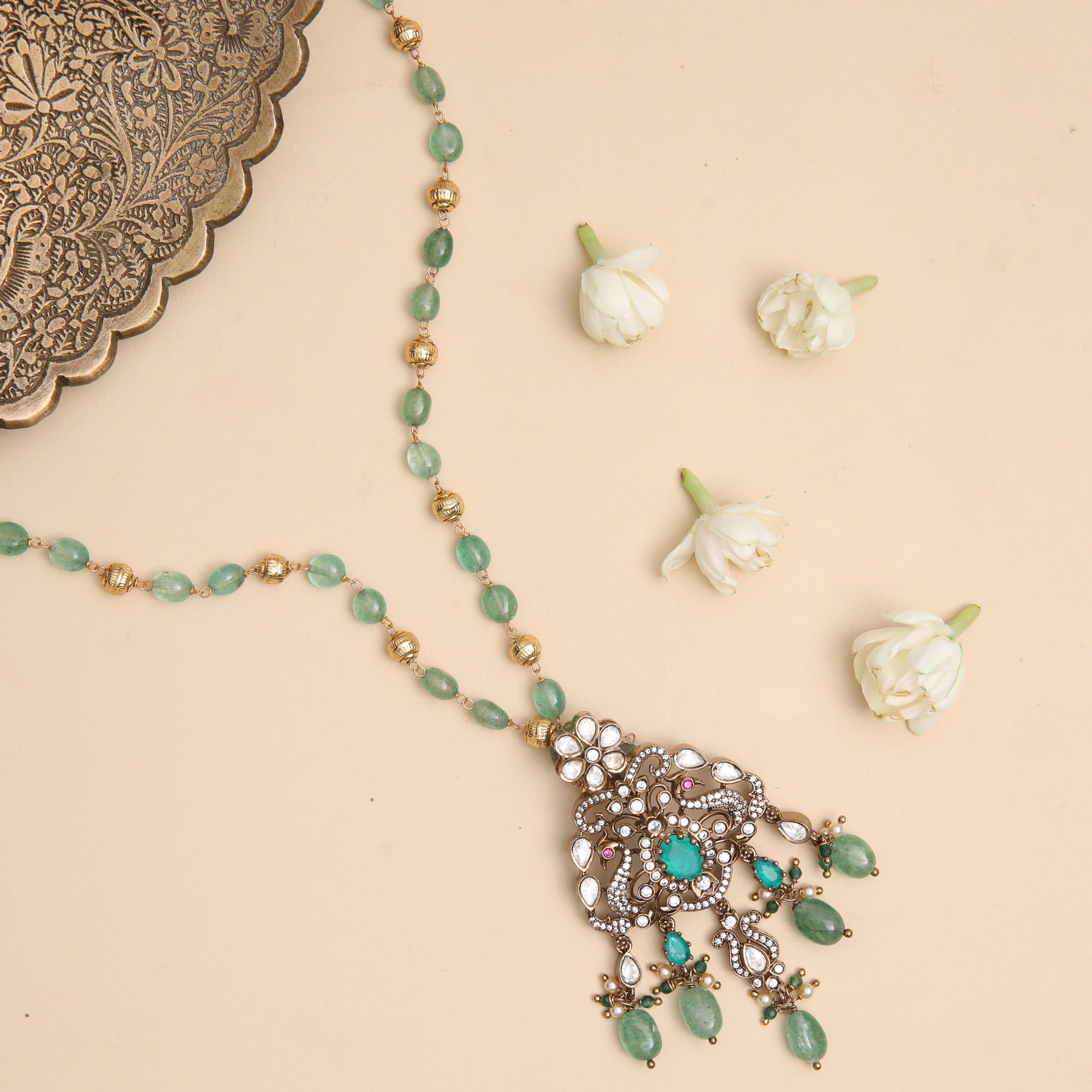 Arpita Moissanite Silver Beaded Pendant Necklace