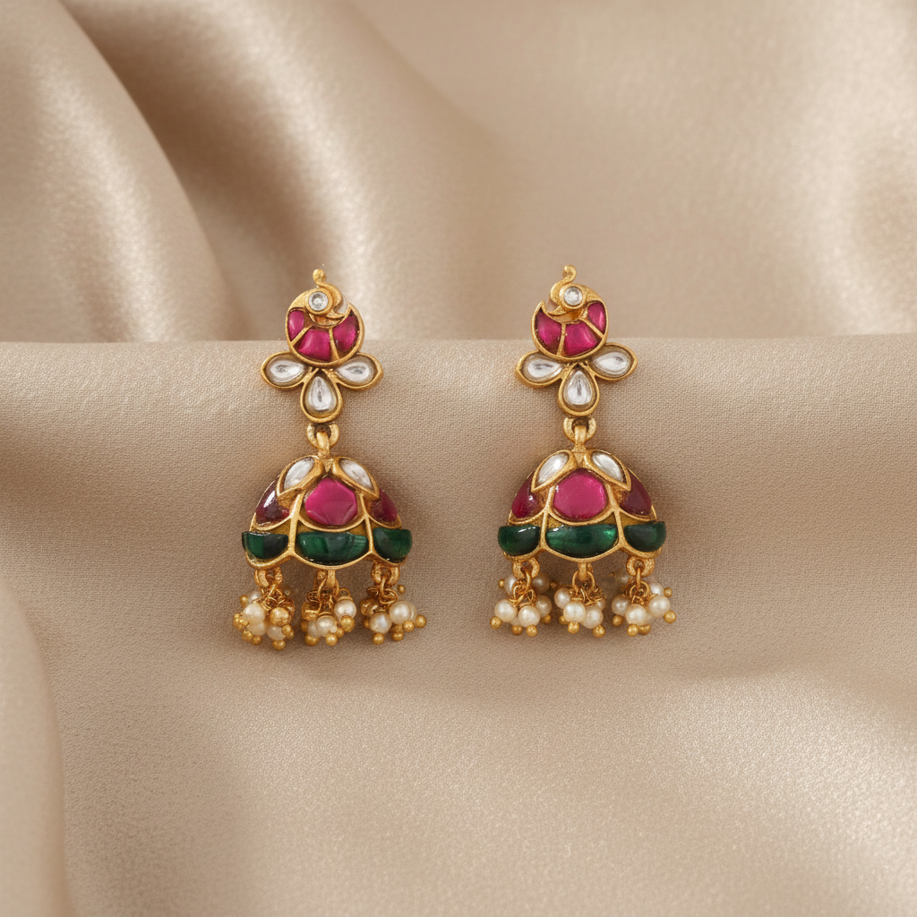 Diya Kempu Jadau Silver Jhumka Earrings
