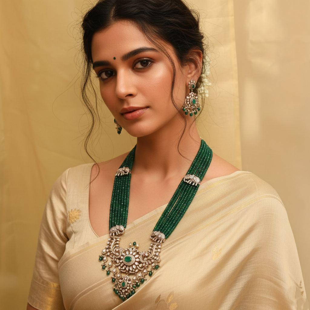 Elephant Tassel Moissanite Silver Necklace Set