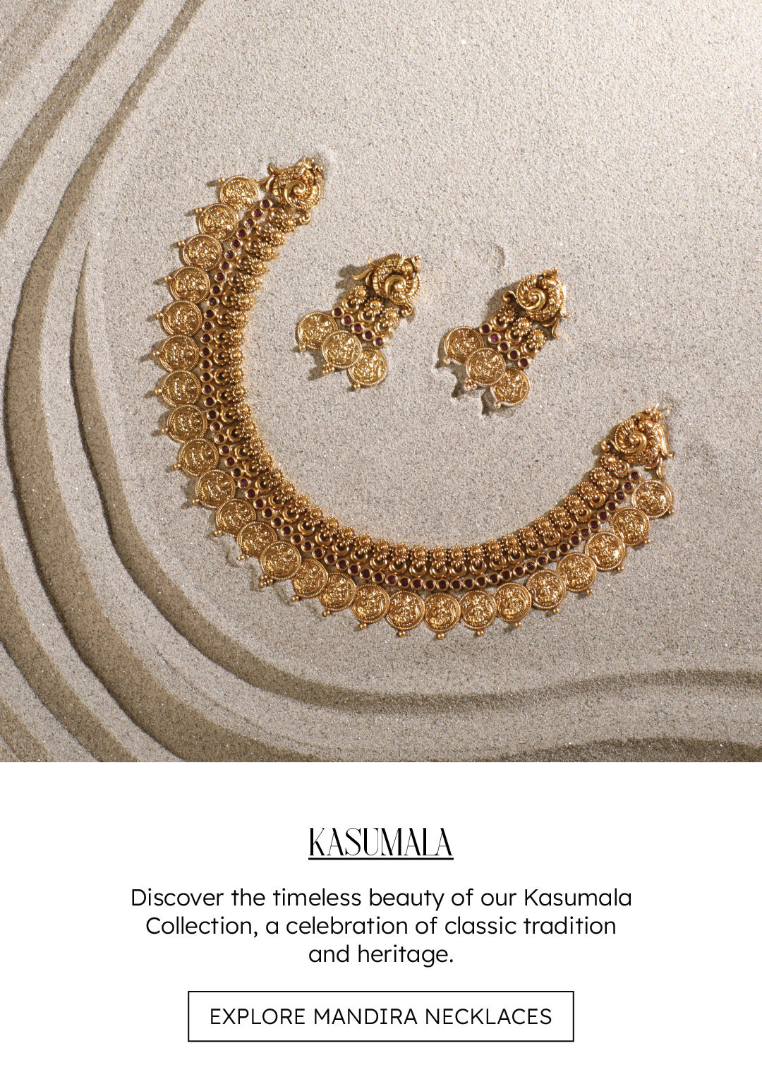 A beautiful picture of a gold plated silver antique style of necklace with a pair of earrings from Kusumia Collection.