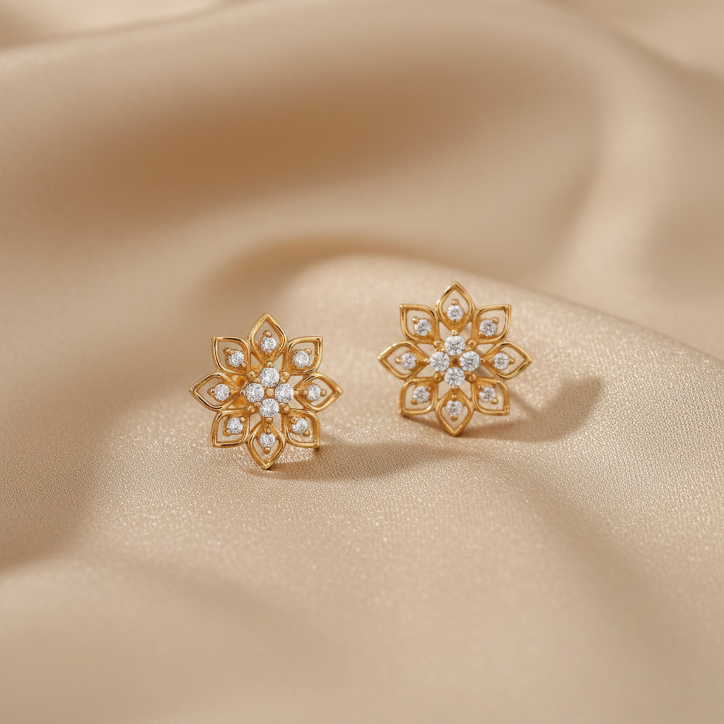 Flora CZ Silver Stud Earrings
