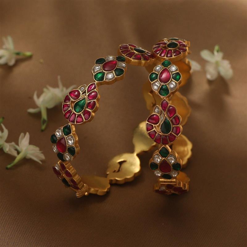 Bangles Mohavi Kempu Jadau Silver Bangles