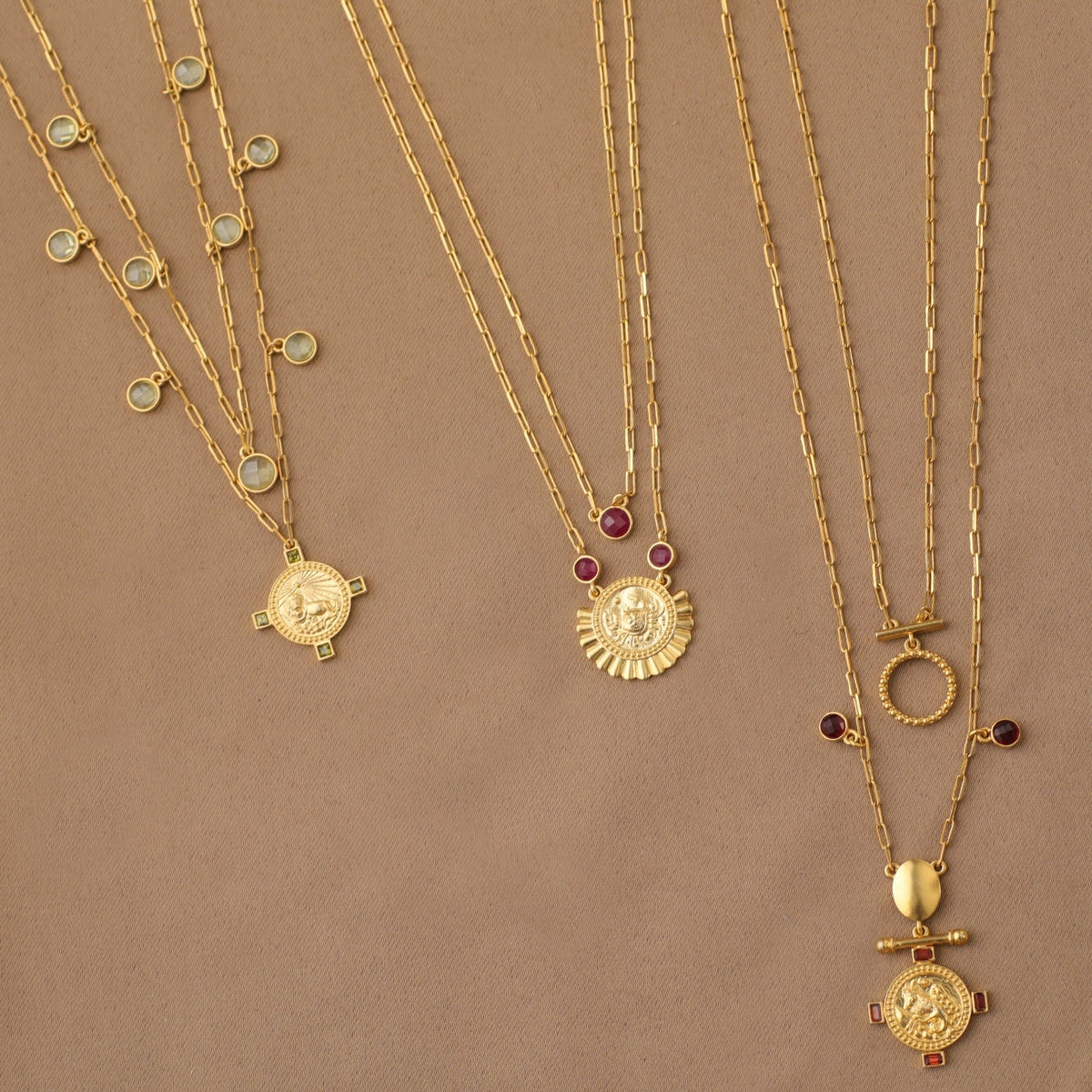 Necklaces Ruby Cancer Zodiac Layered Gold Plated Silver Necklace
