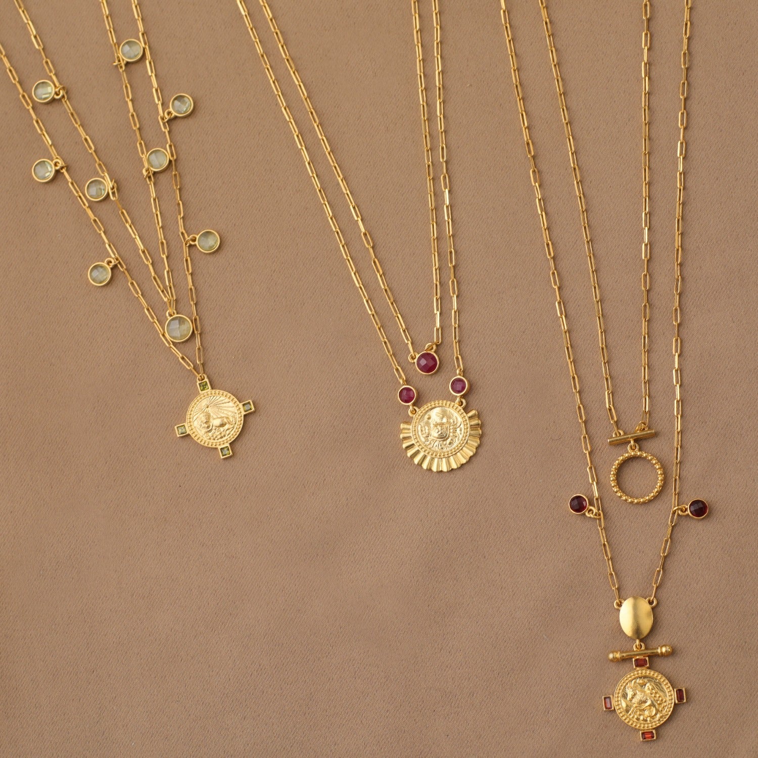 Necklaces Ruby Cancer Zodiac Layered Gold Plated Silver Necklace