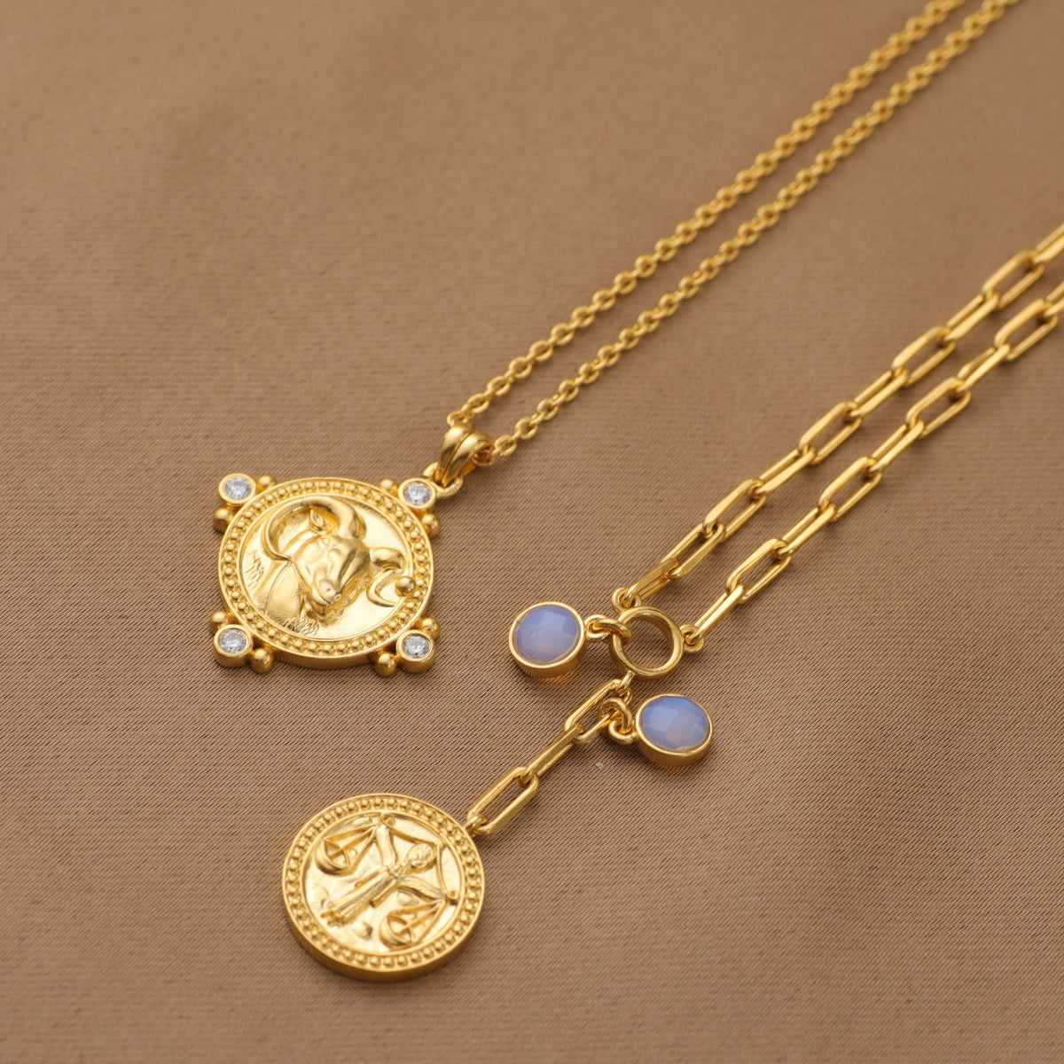 Necklaces Aquamarine Pisces Zodiac Coin Gold Plated Silver Necklace