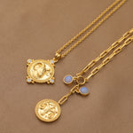 Necklaces Aquamarine Pisces Zodiac Coin Gold Plated Silver Necklace