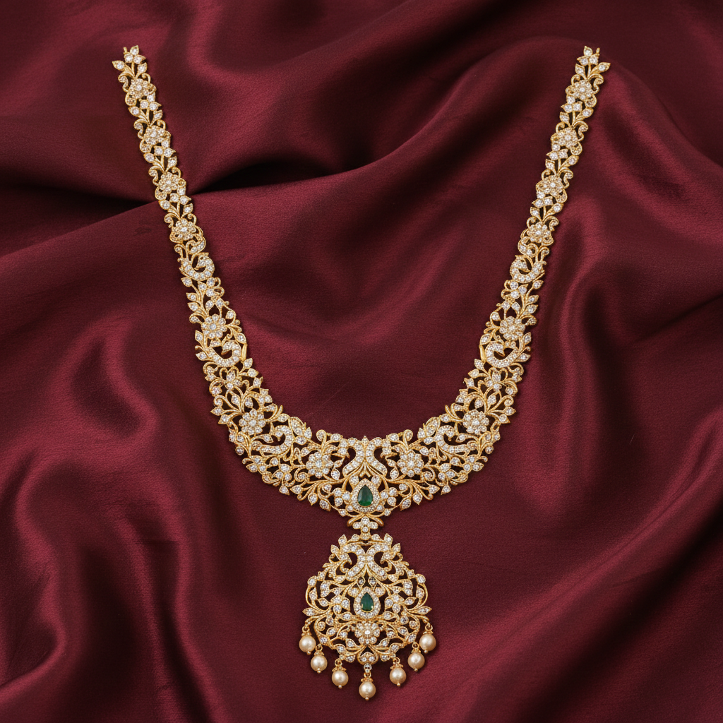 Necklaces Ishita CZ Silver Long Necklace