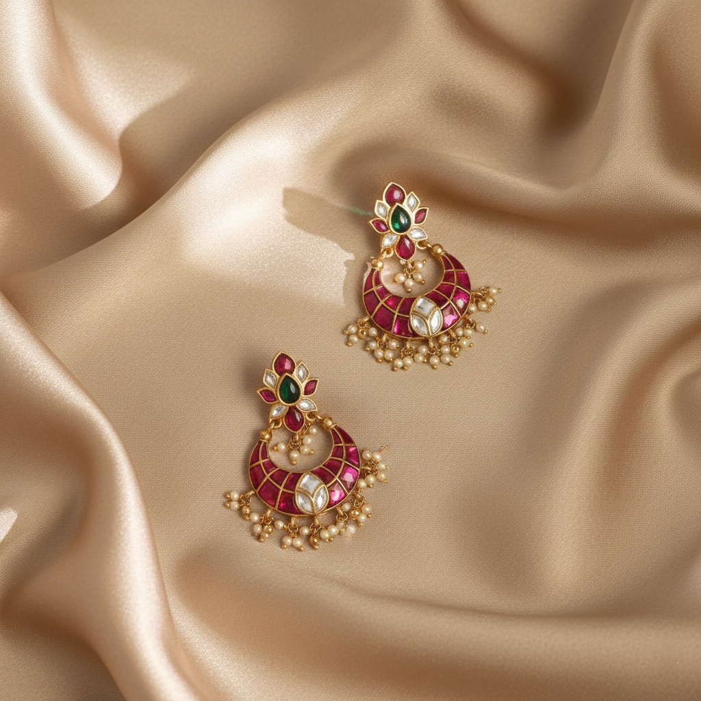 Earrings Jui Kempu Jadau Silver Chandbali Earrings