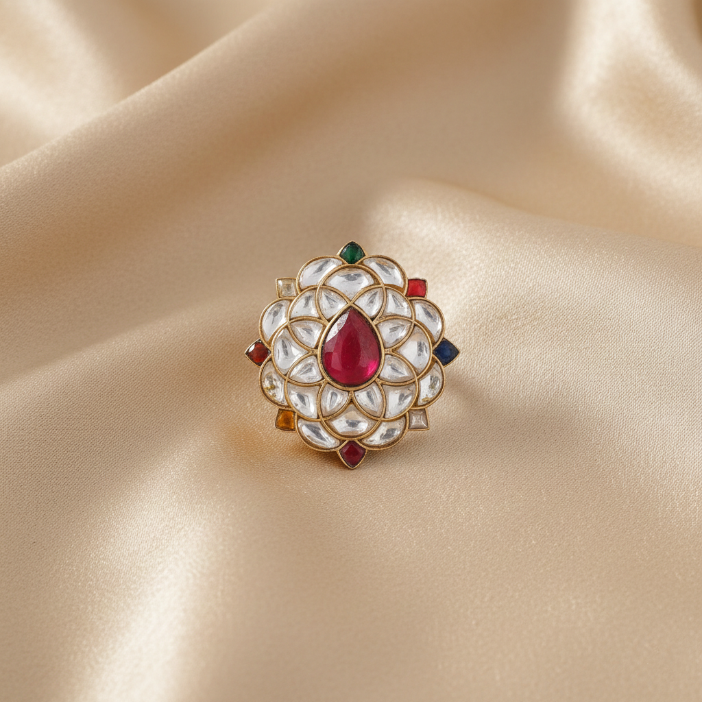 Malar Navratna Silver Ring