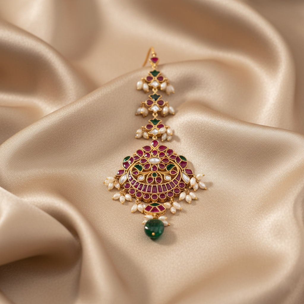 Hair Accessories Mehtab Kempu Jadau Silver Maangtika