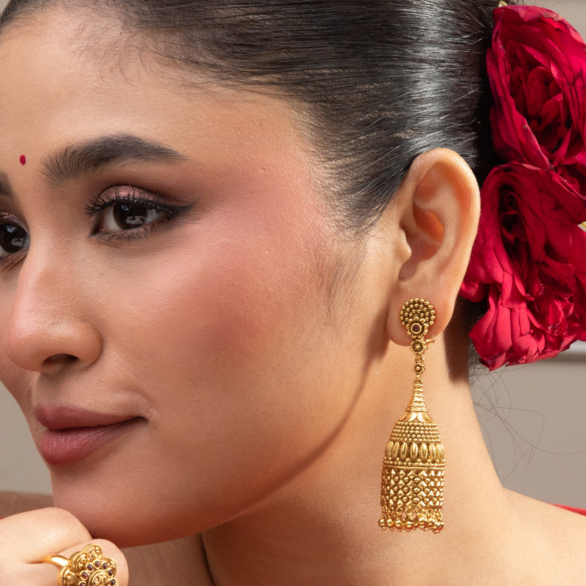 Earrings Swara Long Floral Silver Cylindrical Jhumka Earrings