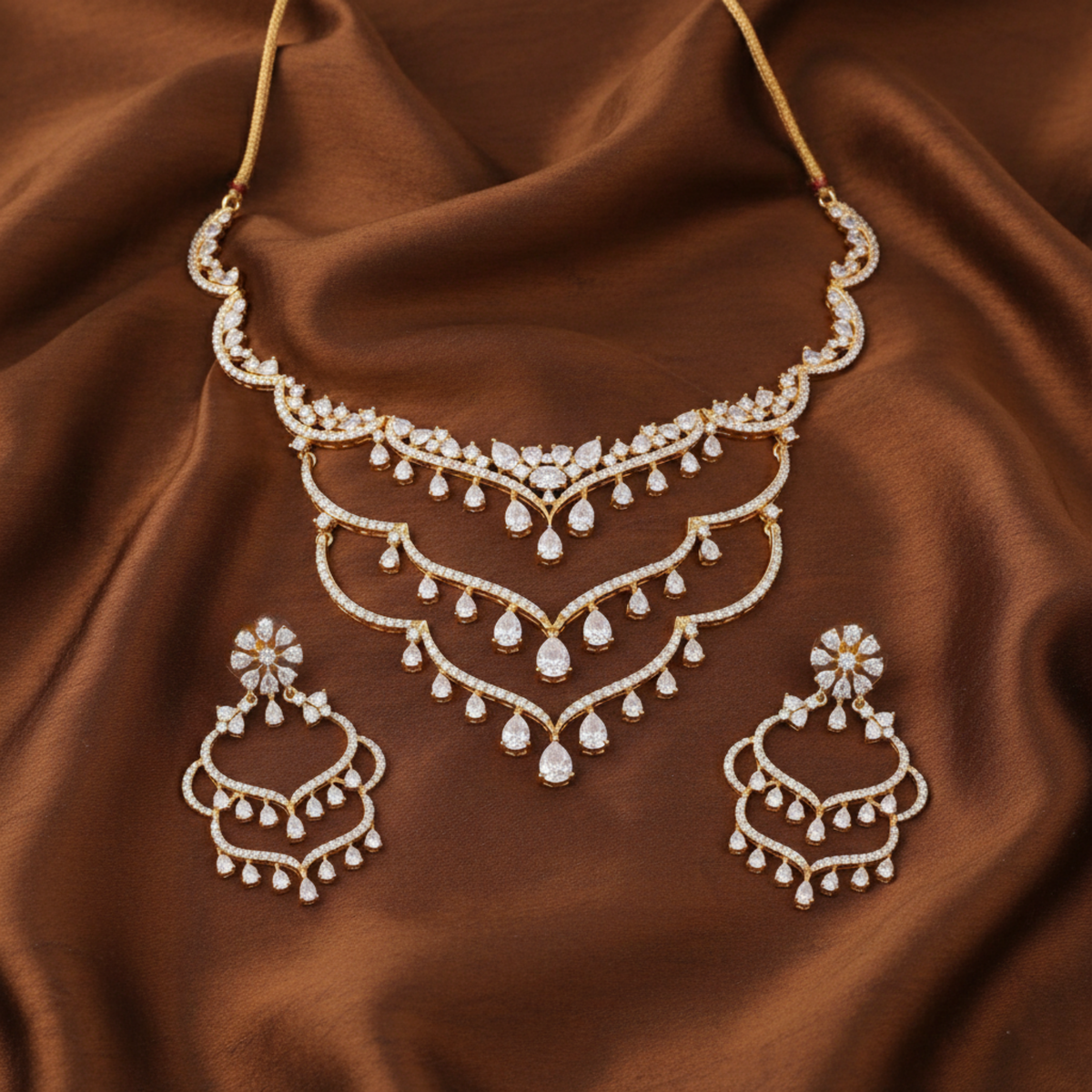 Nipuna CZ Statement Silver Necklace Set