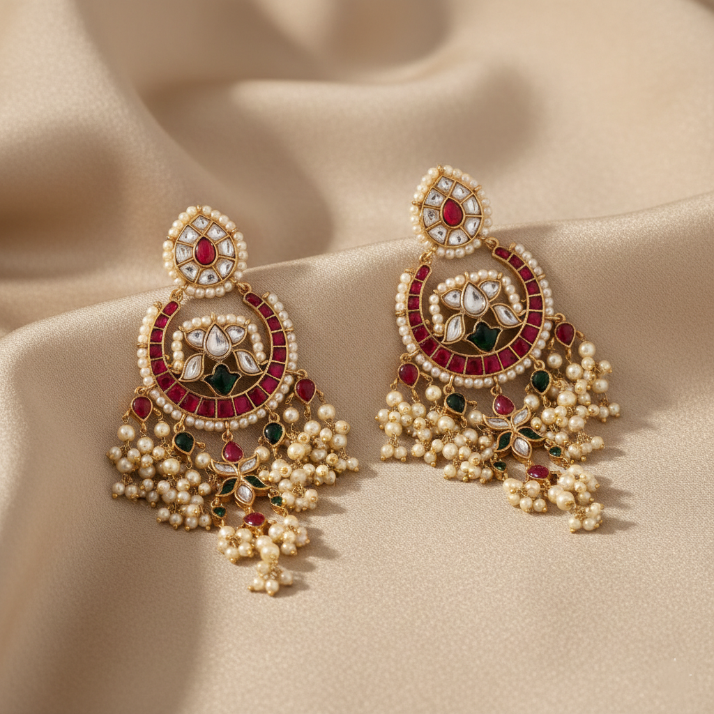 Earrings Nipuna Jadau Silver Chaandbali Earrings