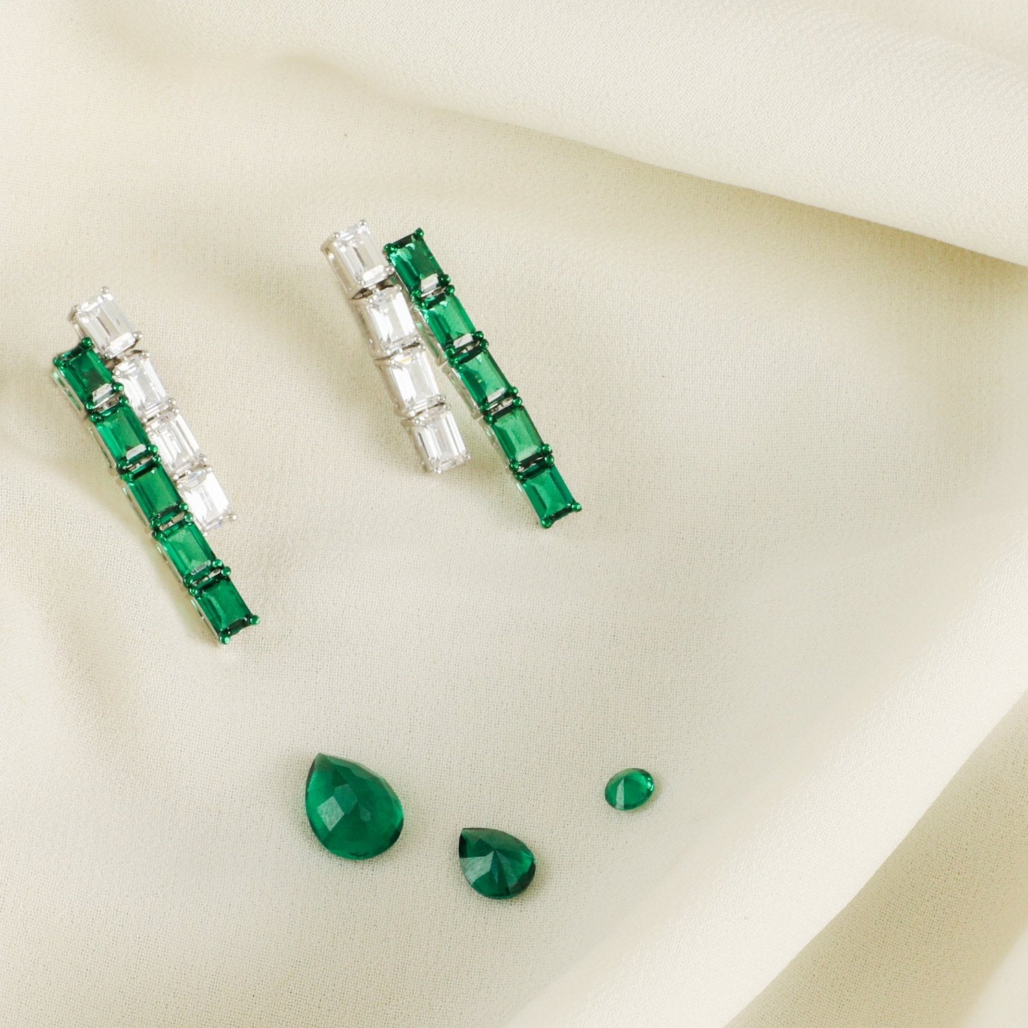 Emeraude Verdant Silver Earrings