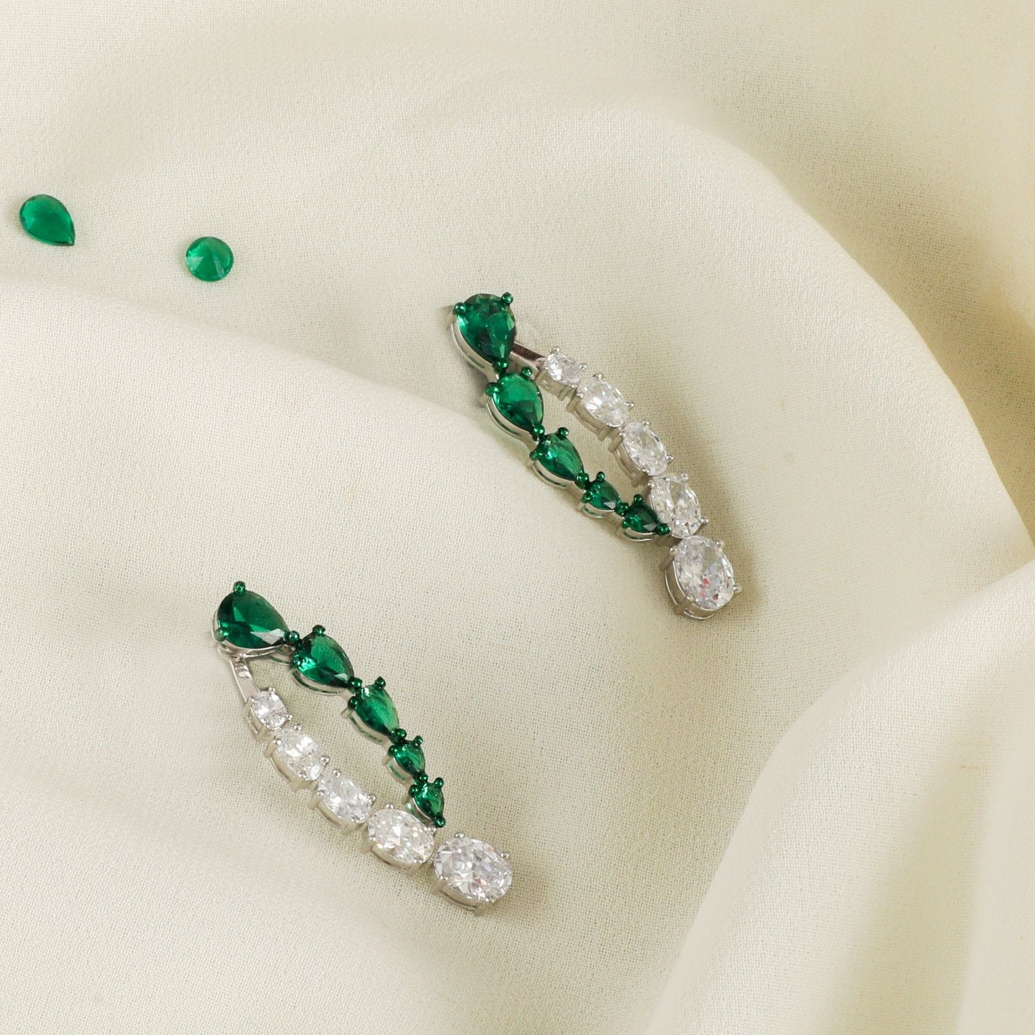 Earrings Emeraude Glistening Silver Jacket Earrings