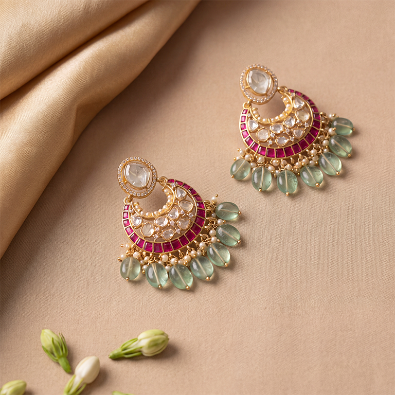 Rasika Moissanite Kempu Elegant Silver Chaandbali Earrings