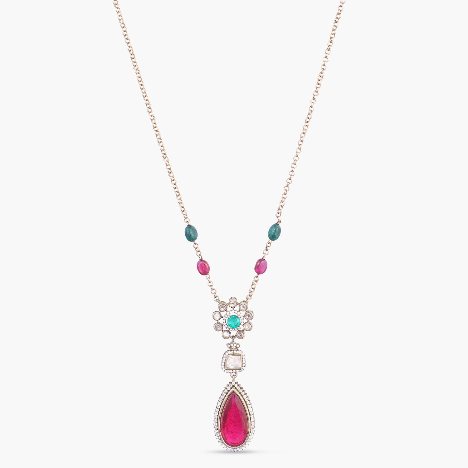 Pendants Amira Moissanites and Gemstone Silver Pendant Necklace