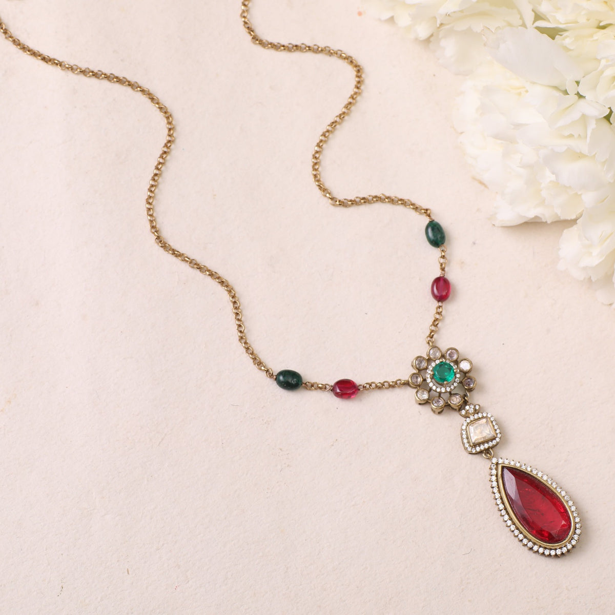 Amira Moissanites and Gemstone Silver Pendant Necklace