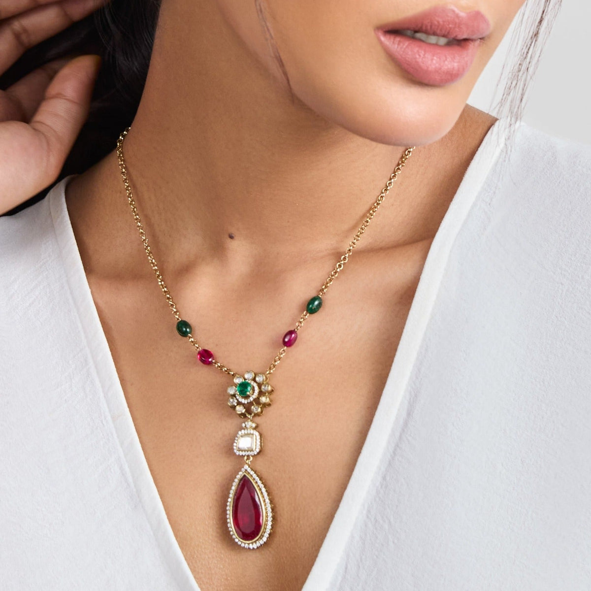 Pendants Amira Moissanites and Gemstone Silver Pendant Necklace