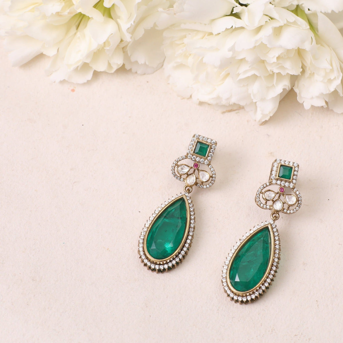 Earrings Ahad Moissanite and Gemstone Silver Drop Earrings