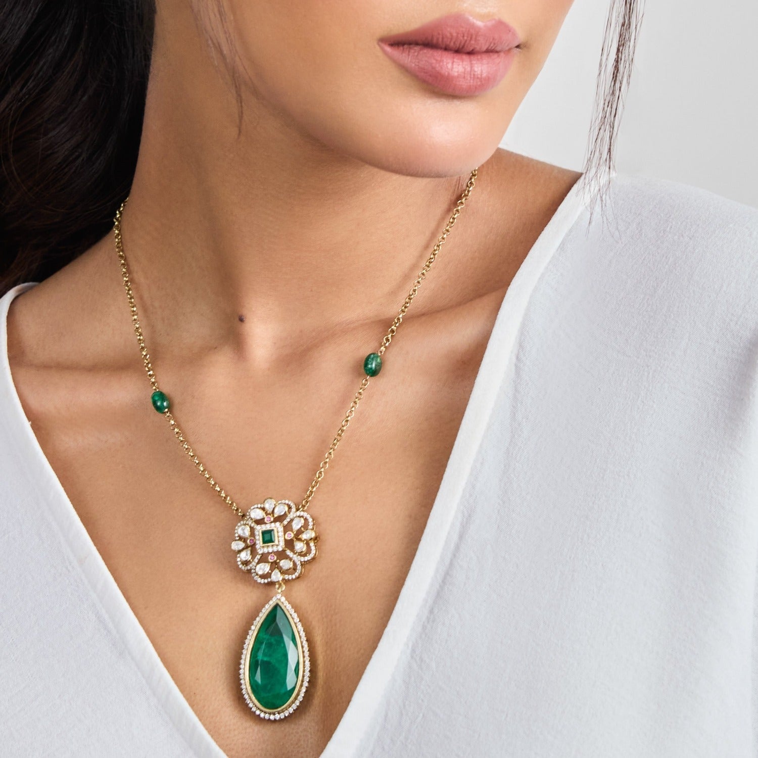 Pendants Saira Moissanites and Gemstone Pendant Necklace