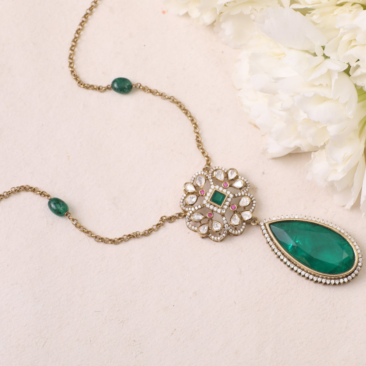 Saira Moissanites and Gemstone Pendant Necklace