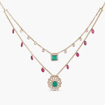 Necklace Aarzoo Moissanites and Gemstone Silver Layered Necklace